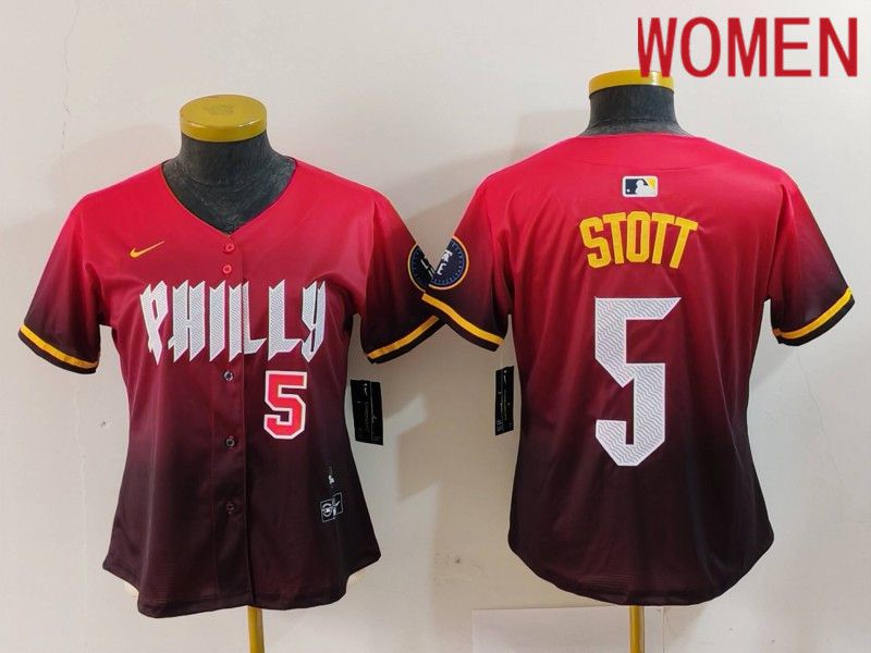 Women Philadelphia Phillies #5 Stott Red City Edition 2024 Nike MLB Jersey style 2